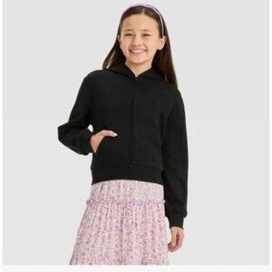 Art Class Girl's Black Zip-Up Hoodie Sweater Size S 6/7 NWT